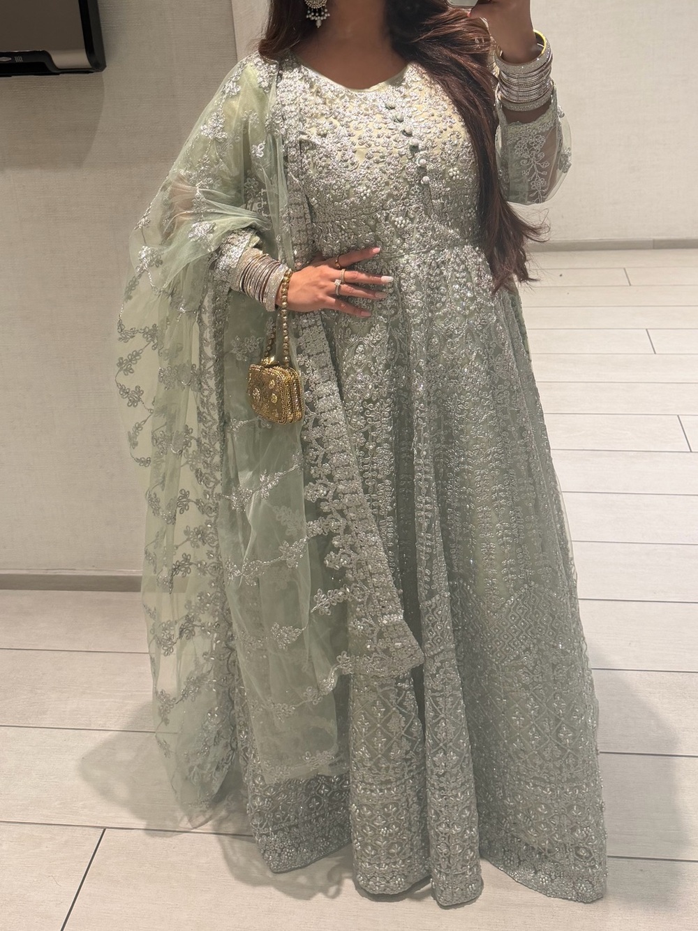 Elegant Mint Green Embellished Women's Dress